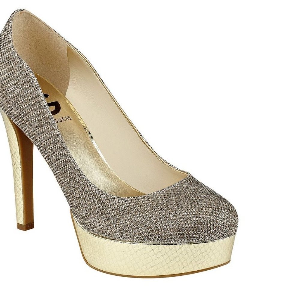 G by Guess Cannor Gold Platform Pumps 6.5M